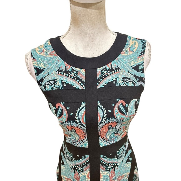 BCBGMaxAzria Tahiti Black, Blue, pink lined sleeveless Paisley sheath Dress sz 2 - Picture 6 of 10